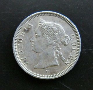 20: 1874H Straits Settlements Malaya Singapore QV 5 Cents.  800 Silver Coin XF 6