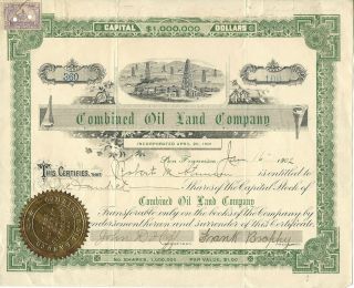 California 1902,  Combined Oil Land Company Stock Certificate