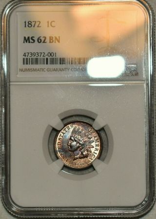 Ngc Ms - 62 Bn 1872 Indian Head Cent Error Label,  Obviously An Rb Specimen