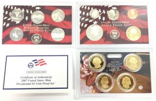 2007 United States Silver Proof Set W/coa Includes State 25₵ & President $1