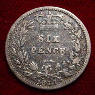 Old British Sterling Silver 6 Pence 1879 Great Britain