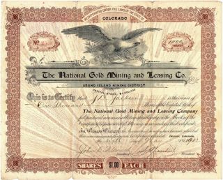 1902 Grand Island Mining District Boulder Colorado Gold Mine Stock Certificate