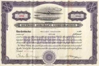 1934 Detroit Aircraft Corporation Stock Certificate