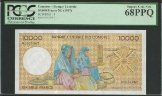 Comoros,  10000 Francs (1997) Pcgs 68 Unc