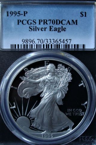 1995 - P 1oz Silver American Eagle Dollar - Pcgs Pr 70 Dcam