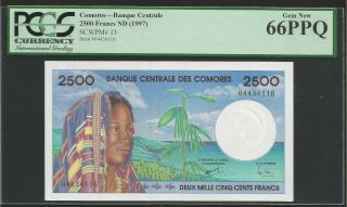 Comoros,  2500 Francs (1997) Pcgs 66 Unc