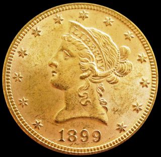 1899 Gold United States $10 Dollar Liberty Head Eagle Coin Philadelphia