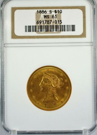 Usa 1886 S $10 Liberty Gold Ngc Ms61