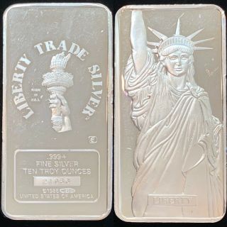 1986 10 Oz Engelhard Mtb Liberty Trade Silver Vintage Bar.  999,  Fine