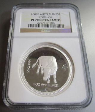 Cattle / 2009/ 1 Oz Silver Coin /australia / Proof / Ngc Pf70 （ Ox / Lunar ）