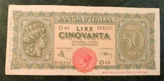 Italy Italia 50 Lire 1944 Banknote