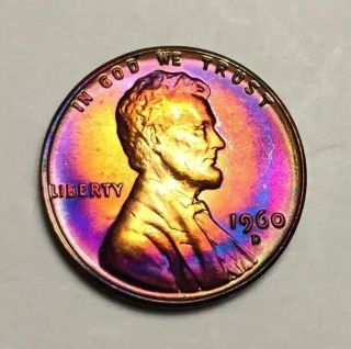 1960 D Bu Lincoln Cent Blue Toned