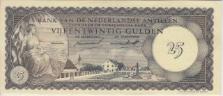 Netherlands Antilles Banknote P3 - 5595 25 Gulden 2.  1.  1962 Prefix A,  Vf,
