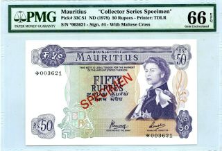 Money Mauritius 50 Rupees Nd 1978 Specimen Pmg Gem Unc Pick 33cs1 Value $980