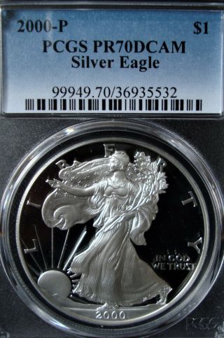 2000 - P 1oz Silver American Eagle Dollar - Pcgs Pr 70 Dcam