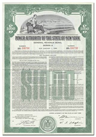 Power Authority Of The State Of York Bond Certificate