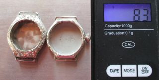 2 Vintage 14k Solid White Gold Art Deco Wrist Watch Cases 8.  3 G Scrap/non Vgc