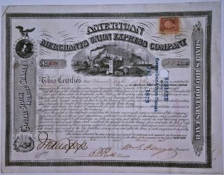 William G.  Fargo 1868 Signed Express Co.  Stock Certificate
