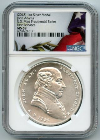 2018 Silver Medal John Adams 1oz Presidential Ngc Ms69 First Releases 4859689017