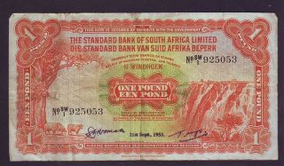 South West Africa 1953 £1 Standard Bank Banknote
