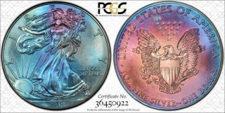 2014 American Silver Eagle Ase Pcgs Ms67 - Exceptional Colorful Rainbow Toning