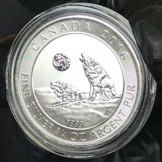 2016 Canada Grey Wolf Howling 2 Dollars 3/4 Oz.  9999 Silver Asw Crown Gem Bu 1