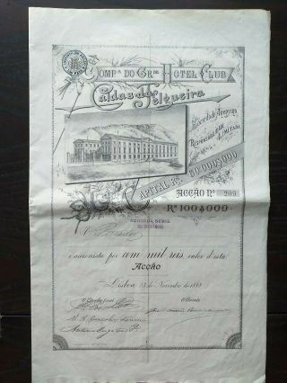1888 Compª Do Hotel Club Caldas Das Felgueiras Portuguese Bond Stock Certificate