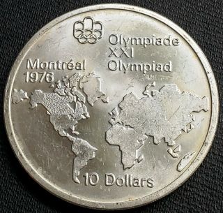1976 Montreal Olympics $10 Sterling Silver Coin - Map Of The World