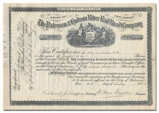 Paterson & Hudson River Rail Road Company Stock Certificate