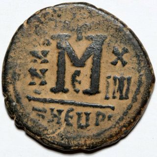 Byzantine Coin Ae 28 Follis Maurice Tiberius 582 - 602 A.  D Antioch Year 14