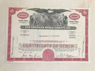 Pan American World Airways Stock Certificate Airline 1968