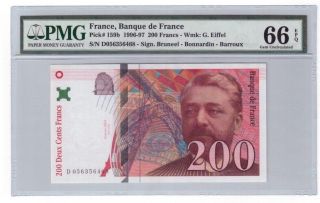 France 200 Francs Banknote 1996 - 97 Pick 159b Pmg Gem Unc 66 Epq