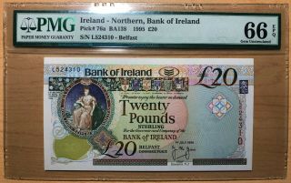 1995 Northern Ireland 20 Pound Banknote Pmg 66 Epq (pick 76a) - Belfast -