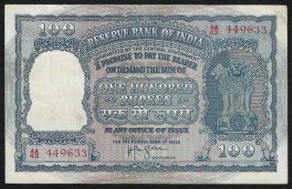 India Republic 1957,  100 Rupees,  Hvr Iyengar Sign,  Elephants On Note,  Pick 43b
