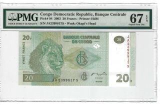 P - 94 2003 20 Francs,  Congo,  Democratic Republic,  Pmg 67epq Gem