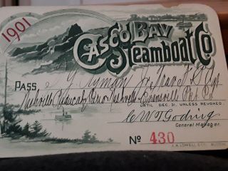 1901 Casco Bay Steamboat Co Boarding Pass