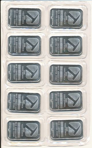 1 Oz Pan American Silver Bars (. 999 Pure) - Sheet Of 10 Bars - U.  S.  Made
