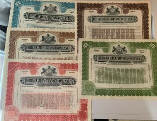 Lehigh Valley Transit Company.  Set Of 5.  Stock Certificate