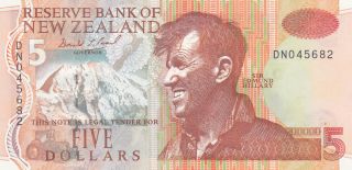 5 Dollars Unc Crispy Banknote From Zealand 1992 Pick - 177