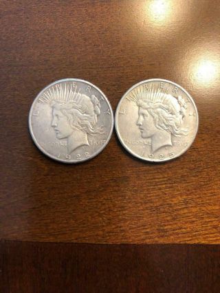 (2) Peace Silver Dollars (1922 - S,  1925) Circulated