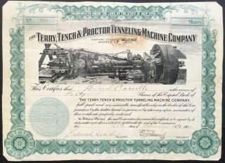 Terry,  Tench & Proctor Tunneling Machine Co Stock 1910.  Rock Drilling Inventions