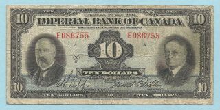 Canada - Imperial Bank 10 Dollars 1.  11.  1934 Ch 3752206 Banknote Fine/f,