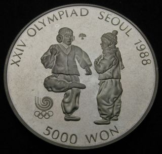 Korea South 5000 Won 1987 Proof - Silver - 1988 Olympics.  - 983