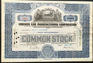 Checker Cab Manufacturing Co Stock 1931 Famous Taxis.  Morris Markin Sig.  Vig Vf,