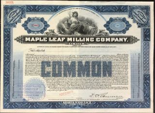 Maple Leaf Milling Company,  Limited Stock Specimen.  Large Grain Mills Canada Unc