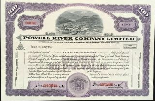 Powell River Co Ltd Stock Specimen Powell River British Columbia Pulp Paper.  Unc