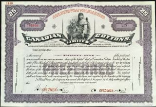 Canadian Cottons,  Limited Stock Specimen.  Incorporated In 1892.  Cotton Mills Unc