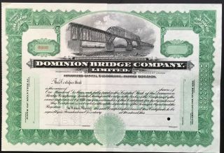 Dominion Bridge Co,  Ltd.  Stock Specimen Famous Canadian Bridge Builder 1880s Unc
