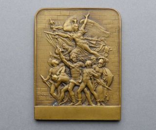 French Medal.  Nude Man,  Soldiers.  Woman Marianne Female.  Art Nouveau.  By Dubois.