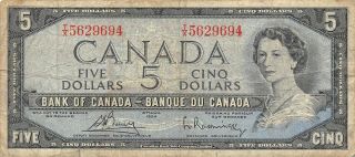 Canada $5 1954 Series T/x Que.  Ii Circulated Banknote Can10
